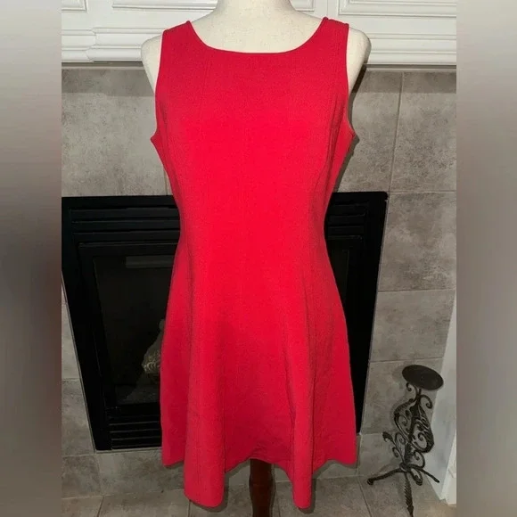 Loft Womens Red Round Neck Sleeveless Lined Fit & Flare Dress 6 Petite - Picture 6 of 7
